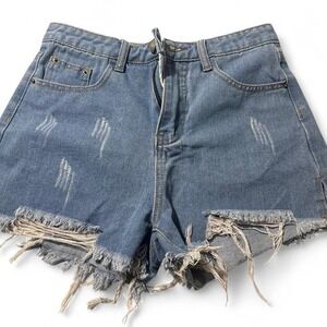 Womens Distressed Denim Shorts Ripped Frayed Hem Blue Size S